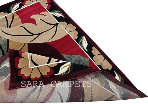 Image of Soft Thick Geometric Acrylic Washable Anti Skid Carpet. for Living Room Bedroom. Hall Size 9 x 12 feet (150X210 Cm) RED D35