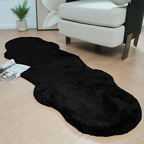 Latepis Black Carpet Area Rugs Runners 2X6 Faux Rabbit Fur Rug Fluffy Shag Rug Washable Furry Rug For Living Room Bedroom Nursery Floor Rug Room Carpet Sheepskin #TOP21