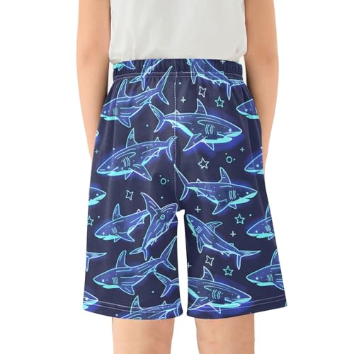 ALAZA Cute Shark Star Pajama Shorts Elastic Waist Casual Sleep Shorts with Pockets Size 6-142