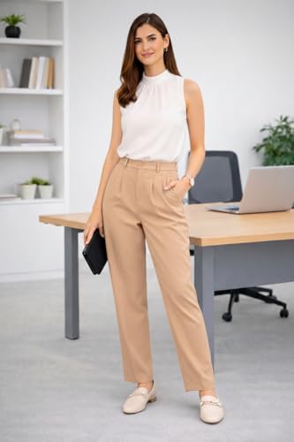 Image of Women's Formal Trousers | Stretch & Regular Fabric Options | Straight Fit Office Wear Pants with Pockets | Casual Trouser for Womens