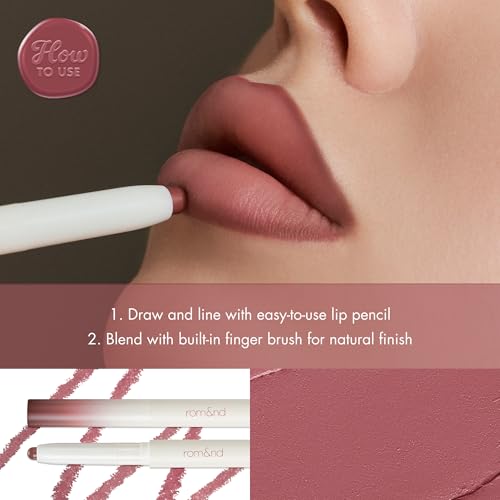rom&nd LIP MATE PENCIL 07 Fig Spread - Precision Semi-Matte Lip Liner with Blending Brush for Effortless Natural Overlining, Contour & All-Day Wear