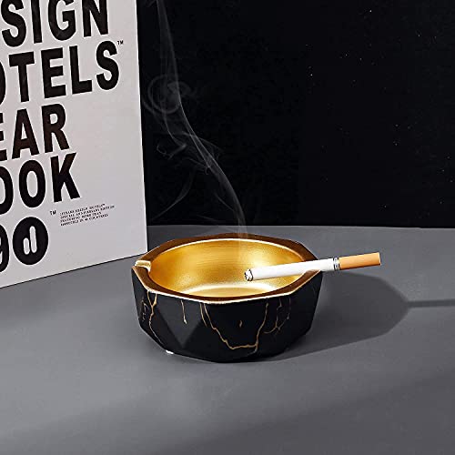 Amzcku Ceramic Ashtray, Black Cigarette Ash Tray, Home， And Office Decoration Porcelain Gift, Marble Ashtray Is Suitable For Patio，Outside，Indoor And Garden ，Porch，Home Decor #TOP4