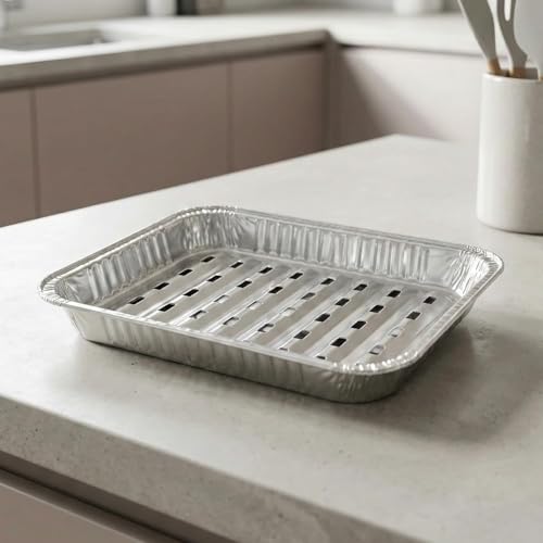 Chef Aid Aluminium Grill Schalen Set mit 10 kleinen Grill Schalen 10x14 und 14x21 cm Perforiert für gleichmäßige Hitzeverteilung für Fleisch Fisch Gemüse und Beilagen