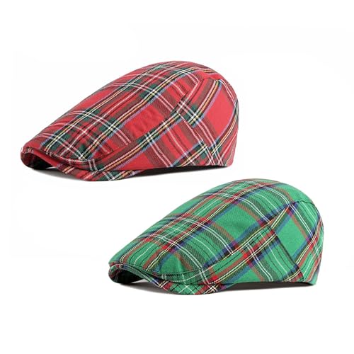 Image of Men's Plaid Striped Newsboy Ivy Flat Driving Golf Cap