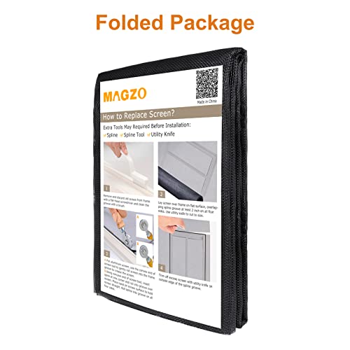 Magzo Pet Proof Window Screen Replacement, 60" W X 96" L X 1/32" T Best Vinyl Coated Polyester (Greater Than Fiberglass And Polyester) Heavy Duty, Pet Dog Cat Resistant Screen Roll For Porch (Black) #TOP1