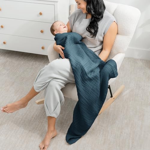 Image of Comfy Cubs Muslin Baby Blanket - Soft, Lightweight, 6-Layer Cotton Swaddle Blankets for Newborns, Infants & Toddlers - 40 inch x 40 inch Large, Breathable & Versatile for Sleeping & Tummy Time - Neptune