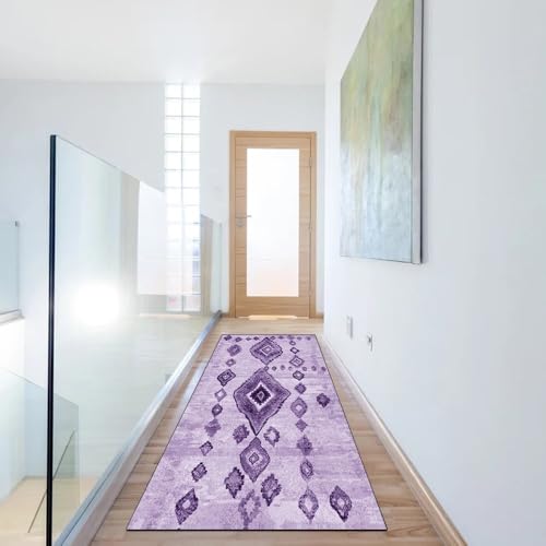 Alfombra de pasillo lavable morada estilo vintage antideslizante 6