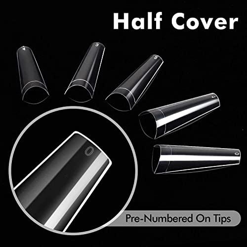 Clear Nail Tips and Glue - Coffin Nail Tips with Glue, INFELING 500pcs Acrylic Nail Tips, Half Cover False Nails, Press on French Nail Tips with 4pcs Nail Glues 1pc Nail File for Salons and Home - Thumbnail 7