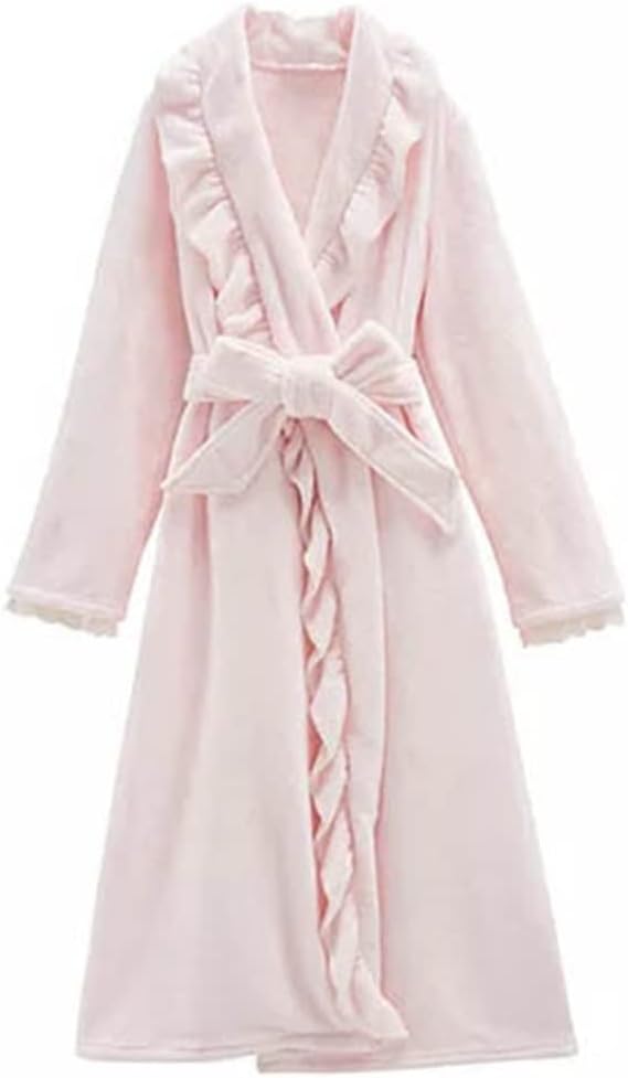 Autumn And Winter Women's Nightwear Flannel Gown Thickened Ruffle Nightwear Bathrobe Nightgown Gown