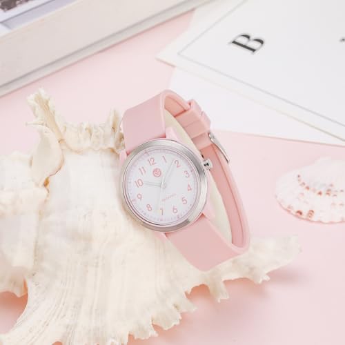 Analog Watch for Girls Boys Children Teens,6-18 Years Old Girls watch, Learning Time and Easy to Read, Minimalist Wrist Watch with Soft Band, steel stainless case boy watch with 5ATM Waterproof4