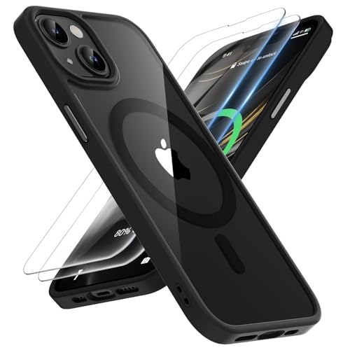Image of Magnetic for iPhone 13 Case 6.1 inch, [Compatible with Mag-Safe][2 Pcs Screen Protectors][15 FT Drop Protection], Transparent Back Shockproof Protective Phone Case for iPhone 13 Cover, Black
