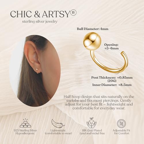 Image of CHIC & ARTSY 925 Sterling Silver Half Hoop Earrings for Women, Small Huggie Hoops Set with Ball Bar Star Moon Cross & Pearl, Lightweight Comfort Fit Everyday & Sleep Earrings