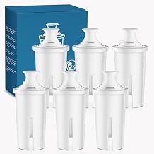 6 Pack Water Filters Compatible with Brita Pitchers, BPA-Free, US Standard, Fits Brita Water Pitchers and Dispensers, Reduces Copper, Cadmium and Mercury Impurities, 50 Gallons