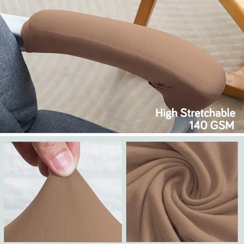 Image of HOKIPO 'SereneSolids' 140 GSM Armrest Covers for Office Chair (Zipper Style), 1 Pair, Dark Camel (AR-5934-DCML)