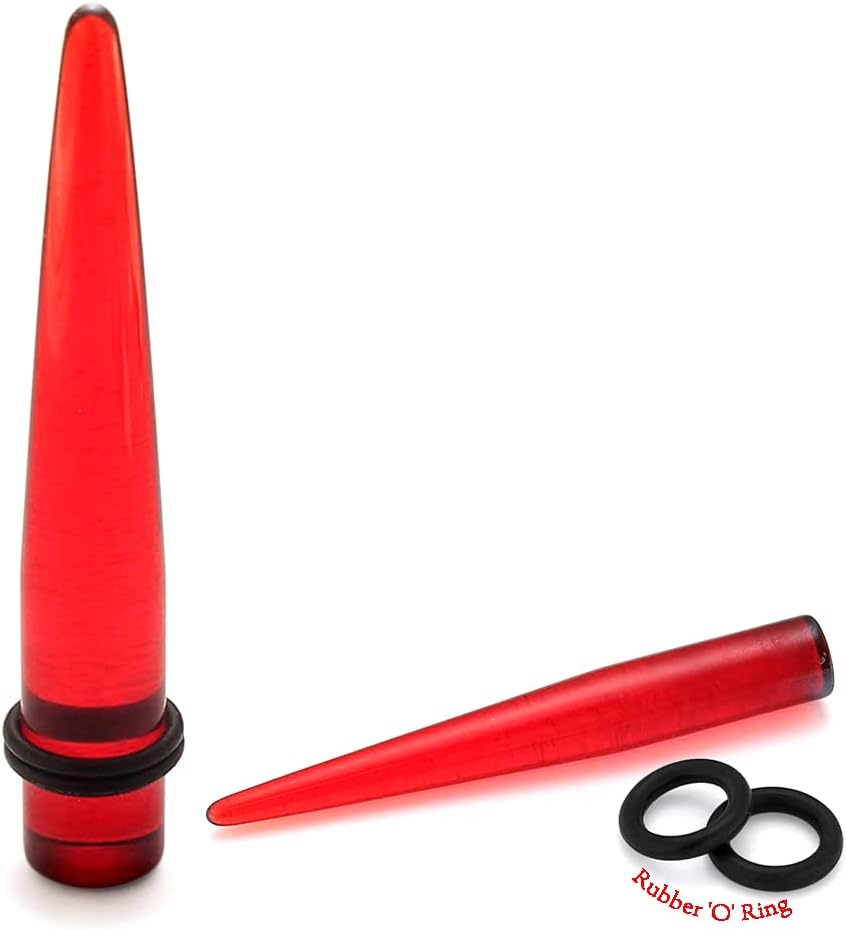 Grey End on Red UV Acrylic Straight Tapers - Expander - Stretching - Gauge Ear Plug Body Piercing Jewelry