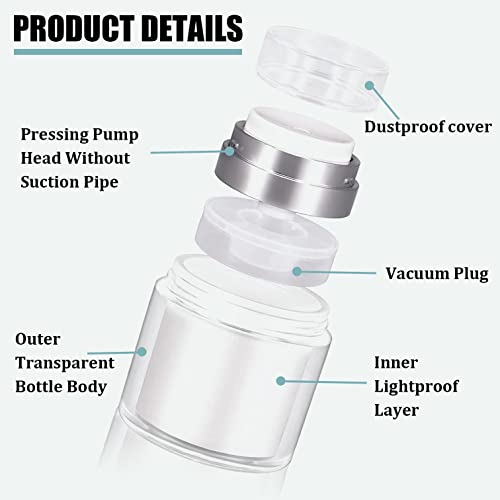 2 Pack Airless Pump Jars Sets, Airless Pump Bottles Portable Moisturizer Pump Dispenser, Refillable Airless Cosmetic Pump Container With Lid For Makeup, Essence, Moisturizer, Eye Cream(15Ml+30Ml) #TOP1