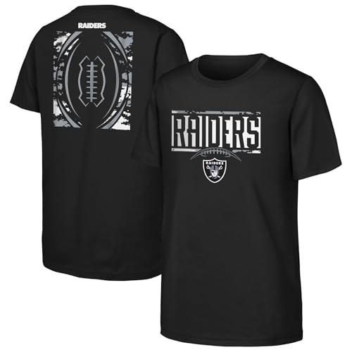 NFL Officially Licensed Kids Youth Boy 8-20 First Down Team Color Primary Logo Short Sleeve Football T-Shirt (Las Vegas Raiders, Black, Medium 10/12)
