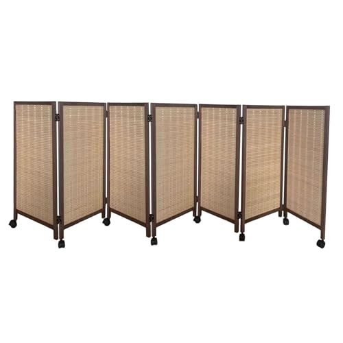 ショート折りたたみスクリーン、ローラー付き木製折りたたみスクリーン、7パネル竹製ルームディバイダー、学校、家庭、幼稚園、オフィス用(100x40cm)