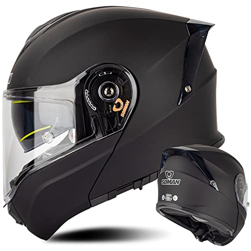 Motorradhelm Klapphelm Integralhelm mit Doppelvisier Sonnenblende DOT/ECE 22.05 Zugelassen Motorrad Sturzhelm für Damen Herren Erwachsene, Schwarz-4XL(67~68cm)