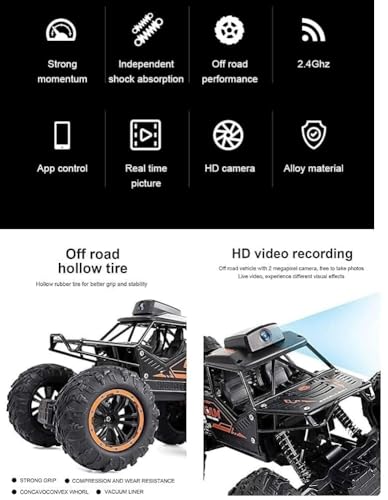 Image of RC Car Remote Control Car with 720P HD FPV Camera, 1 /18 Scale Off-Road Remote Control Truck Gravity Sensor Rc Truck, High Speed Monster Trucks for Kids (Black- RC Camera car)