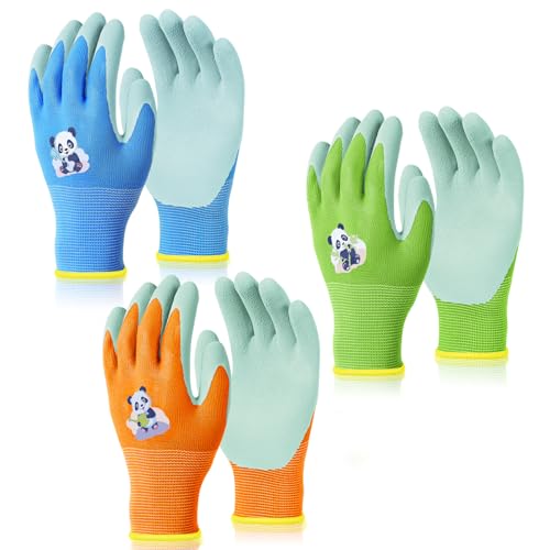 OSDUE 3 Paar Kinder Arbeitshandschuhe, Gartenhandschuhe Kinder, Schutzhandschuhe Handschuhe mit Handflächenbeschichtung, Wasser- und staubdicht, für 9–12 Jahre