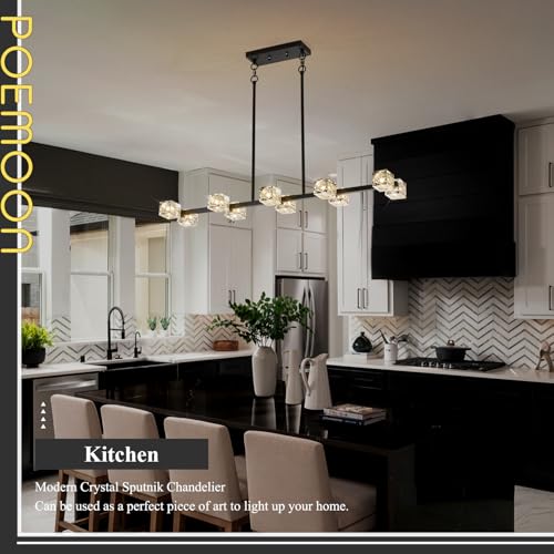 Image of Black Gold Crystal Chandelier 10-Light L 43 inch Modern Sputnik Ceiling Pendant Light Fixture Industrial Adjustable Hanging Lights for Dining Room Kitchen Island Living Room Bar