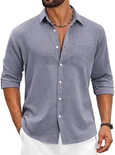COOFANDY Men's Cotton Linen Button Down Shirts Long Sleeve Casual...