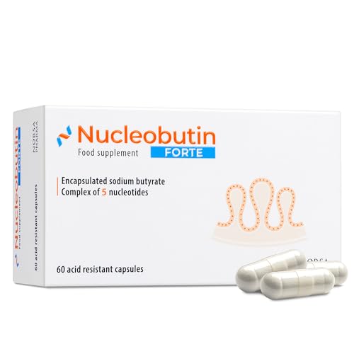 Norsa Pharma Nucleobutin Forte (60 Capsules) Enteric-Coated Sodium Butyrate with Dietary Nucleotides | Sodium Supplement for Gut Health Bloat Gas Digestive & Immune Support | Palm-Oil Free