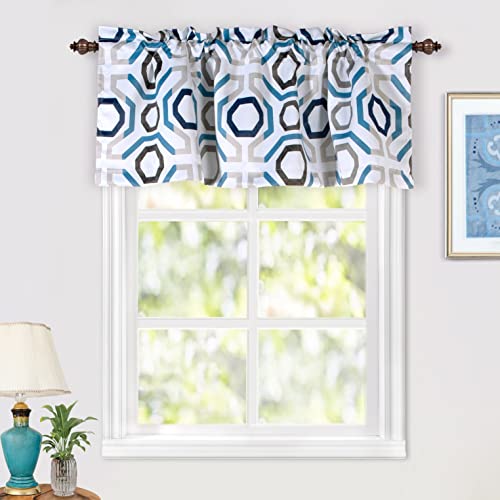Driftaway Camden Blackout Valance For Kitchen Geometric Lattice Printed 18 Inch Length Valance For Living Room Bedroom Rod Pocket Thermal Insulated Window Treatment 52X18 Inch Blue Gray #TOP1