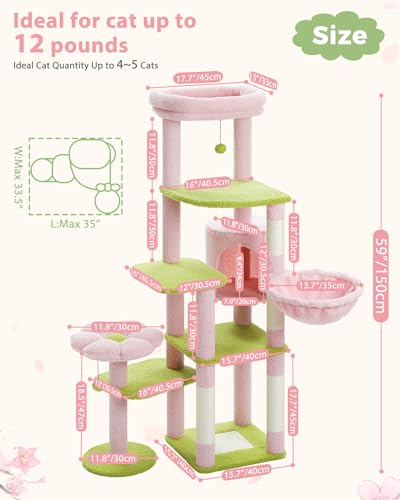 Torre para gato MUTTROS de 59 pulgadas, multi-niveles, rosa miniatura 7