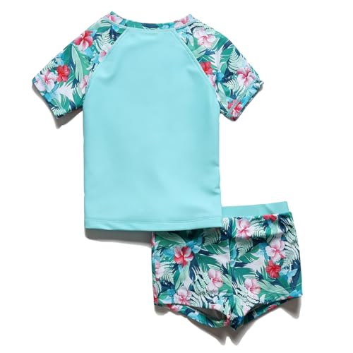 Image of PHIBEE Girls' Short Sleeve Rash Guard Set UPF 50+ Sun Protection Two-Piece Swimwear