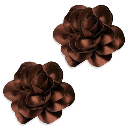 Image of 2Pack 6inch Extra Large Satin Brooches Lapel Pins Dainty Elegant Fabric Camellia Rose Flower Brooch Pin for Women Wedding Part Dance Clothes Accessories Jewelry
