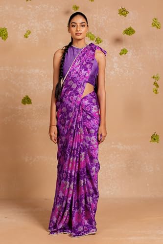 Image of MIRCHI FASHION Women Saree Chiffon Floral Printed | Breathable Festive Occasion Sari for Social Visits with Matching Blouse Piece