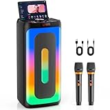Karaoke Machine with 2 Wireless Microphones, Portable Bluetooth 5.3 Karaoke Speaker for Adults, PA System Speaker for Gatherings,Home Party,Outdoor,Camping, Support USB/TF Card/AUX in
