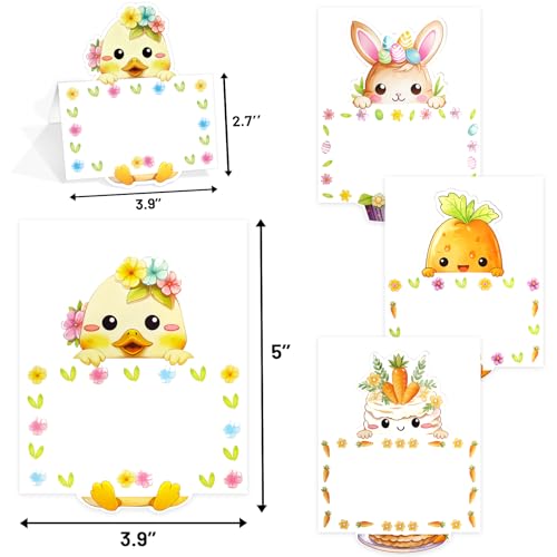 Fancy Land Easter Place Cards Cute Bunny Chick Carrot Cake Tent Cards for Spring Wedding Party Dinner Decoration Table Setting Supplies 24Pcs