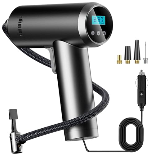 LONLEEYU Tire Inflator Portable Air Compressor, 12V DC Auto Air Pump for Car Tires, 150 PSI with Smart Digital Pressure Gauge and Emergency LED Light for Motorcycles, Bicycle, Balloons