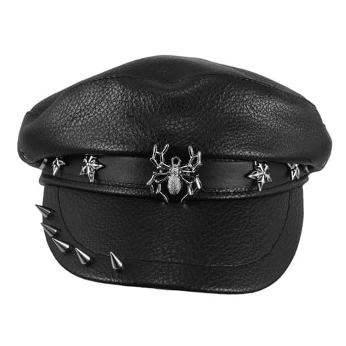 Chapeau style militaire pour femmes casquette rétro noire simili cuir cloutée