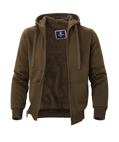 Facitisu Heavyweight Sherpa Lined Fleece Hoodie Sweatshirts for Men Winter Zip Plus Size Jacket