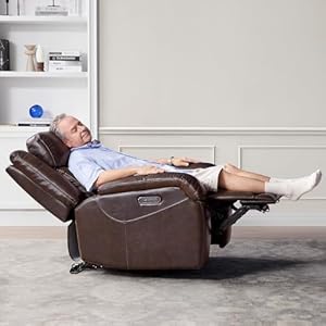 Watson Whitely Genuine Leather Power Recliner Chairs for Adults Wall Hugger RV Recliner with Power Headrest Charging Ports Electric Recliner Sofa Chair for Living Room Dark Brown