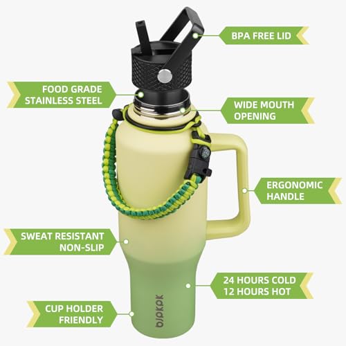 Image of BJPKPK 40oz Insulated Water Bottle with Handle & Straw Lid, Stainless Steel