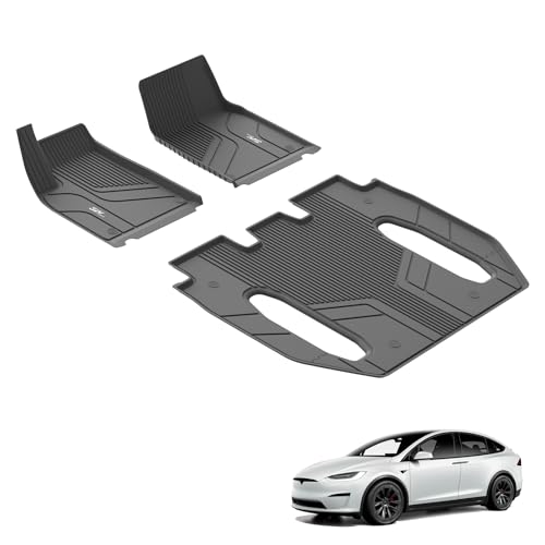 3W Fußmatten für Tesla Model X 6-Sitzer 2022-2026, TPE Allwetter Maßgeschneiderte Gummimatten für Tesla Model X 1. und 2. Reihen Komplettset Auto Fussmatten Zubehör, Schwarz Antirutschmatten