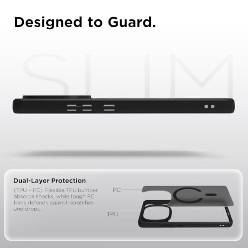 Image of RIGGEAR Shockproof Sleek Hybrid Armor Upgraded C-Shaped Magnetic Back Cover Case Compatible with MagSafe Accessories for iQOO Neo 10 5G (Smoke Black Matte PC + Black TPU Bumper)