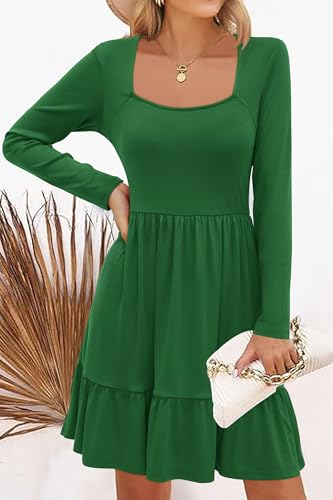 Image of Newshows Women's 2026 Summer Casual Square Neck Ruffle A Line Beach Vacation Sundress Work Business Dress with Pockets