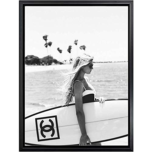 aicedu Pas de cadreMode Surf Femme Affiche Lettre Nordique Mur Pop Art Toile Peinture Noir Blanc Vogue Photo Prints Salon pour La Décoration Intérieure 50X70...