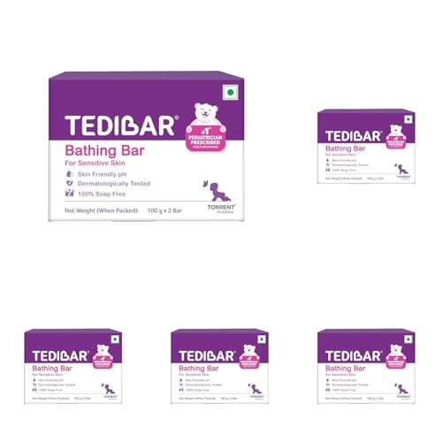 Image of Tedibar Moisturising Baby Bathing Bar 100x2g (Pack of 5) 100% Soap Free No. 1* Pediatrician Prescribed Moisturising Bar - By Torrent Pharma