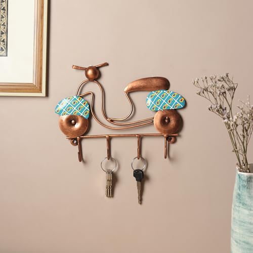 Image of Habere India-All the Cultures Fabricating India Keychain Stand | Keys Organizer | Key Hanger for Wall | Keychain Holder | Modern Key Holder for Wall (Blue - 23x3x17 cm)
