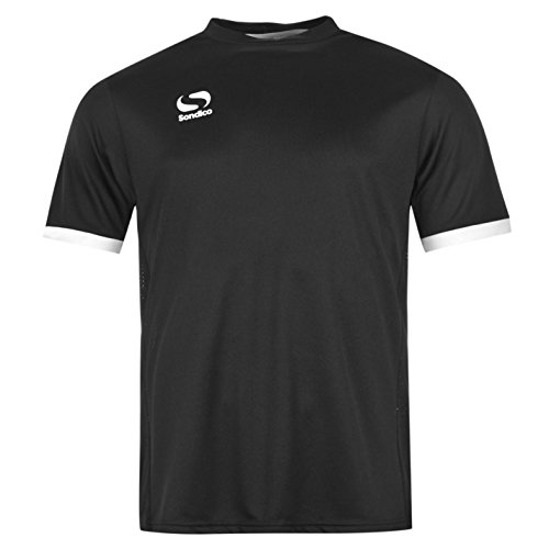 Image of Sondico Mens Fund Polyester Football Top Short Sleeve Sport Training T Shirt Tee Black/White M