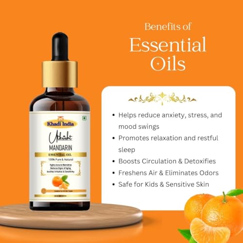 Image of Khadi Mandarin Essential Oil 15ml | Pure and Natural | For Skin, Face, Hair, Relaxation, Massage, Aromatherapy | Suitable for All Skin Types | Easy to Blend with Carrier Oils | Men & Women