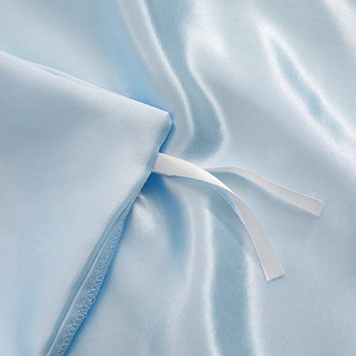 P Pothuiny 5 Pieces Satin Duvet Cover Full/Queen Size Set, Luxury Silky Like Baby Blue Duvet Cover Bedding Set With Zipper Closure, 1 Duvet Cover + 4 Pillow Cases (No Comforter) #TOP5