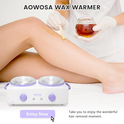 Professional Waxing Kit Wax Warmer Double Pot Wax Heater Machine for Hair Removal, Large Waxing Pot for Spa Salon Beauty Esthetician Home, with Non-Stick Easy Clean Pot, 50 Sticks & 20 Collar, White